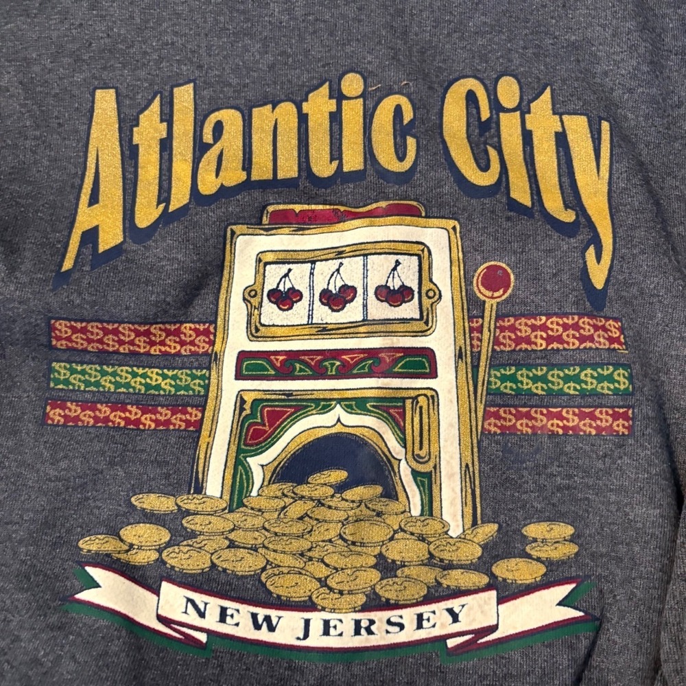 Vintage Logo 7 Atlantic City New Jersey Sweatshirt XL Gray 90s USA